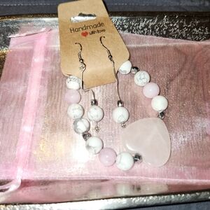 Howlite and Rose Quartz Earrings and Bracelet set.